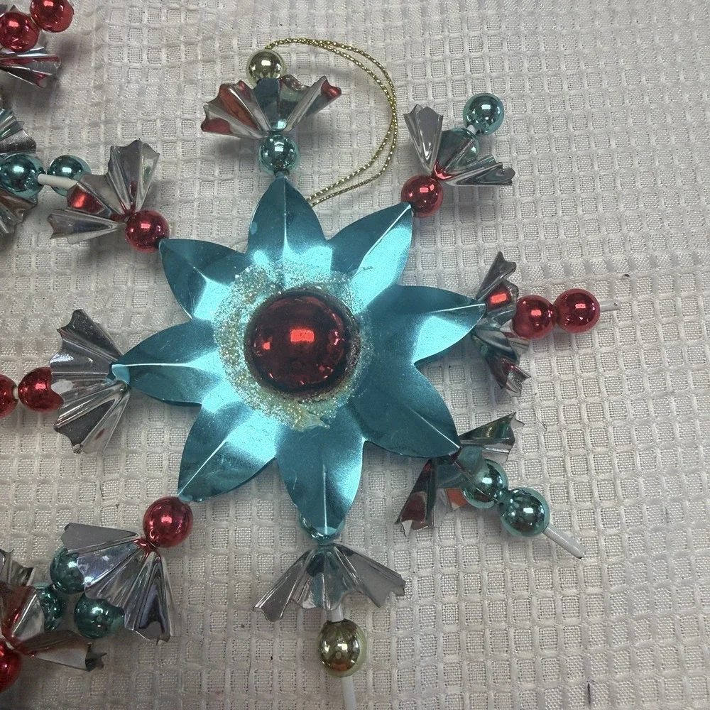 5 MCM Atomic Starburst Christmas Ornaments Mercury Beads Aluminum Turquoise